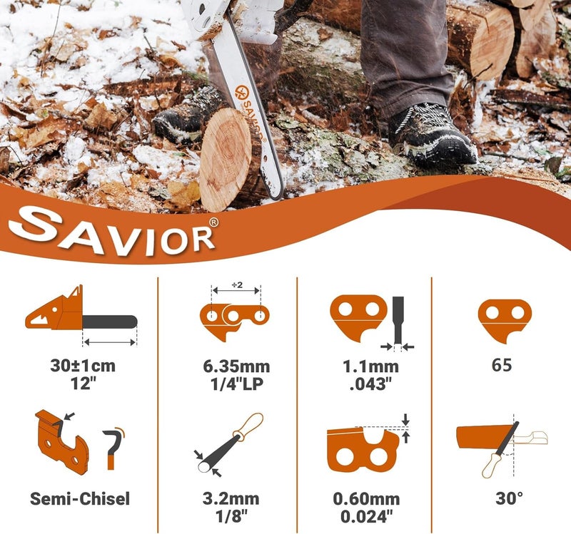 Savior 3Pack 12 Inch Chainsaw Chain, 1/4" Pitch .043" Gauge 65 Drive Links for MSA161T Chainsaws, Replacement 3670-005-0065, 71 PM3 65, for 3005 008 3405 Guide Bar - Image 2